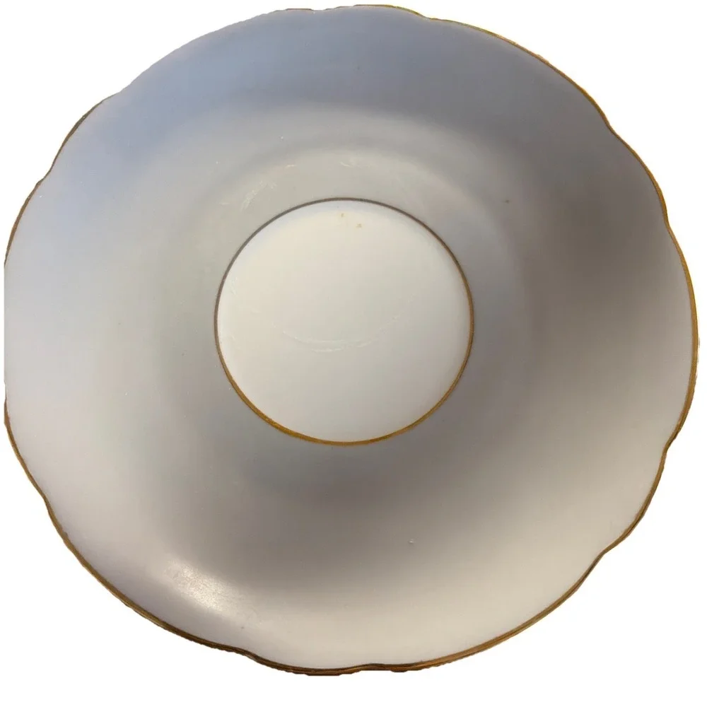 Royal‎  Bayreuth Gray Cup & Saucer With Pink Rose And Gold Trim Germany US Zone